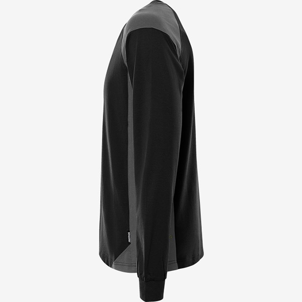户外巡检工服侧面灰黑撞色拼接哑光质感特写