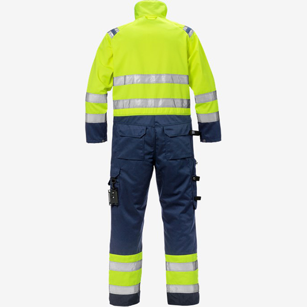 天阶防护连体工装服360°反光条覆盖工具挂环隐藏式证件袋超声波焊接工艺细节展示