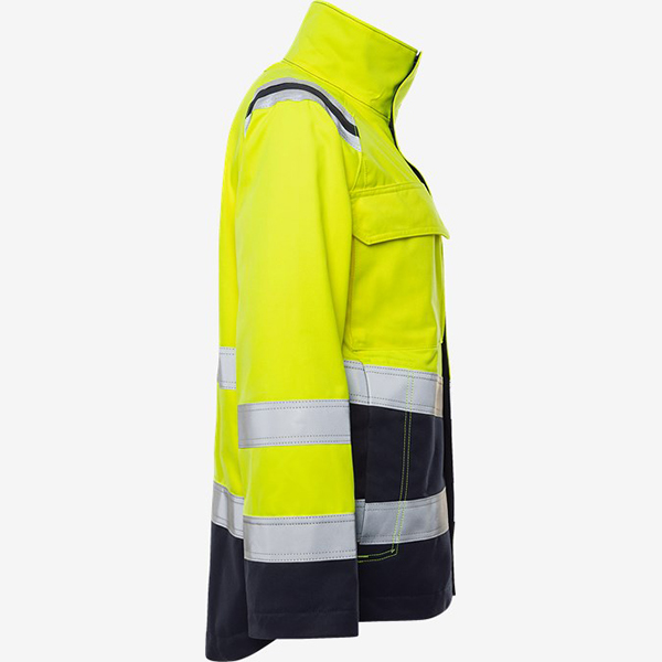 道路施工工装夹克荧光黄+黑色反光条EN20471认证标识