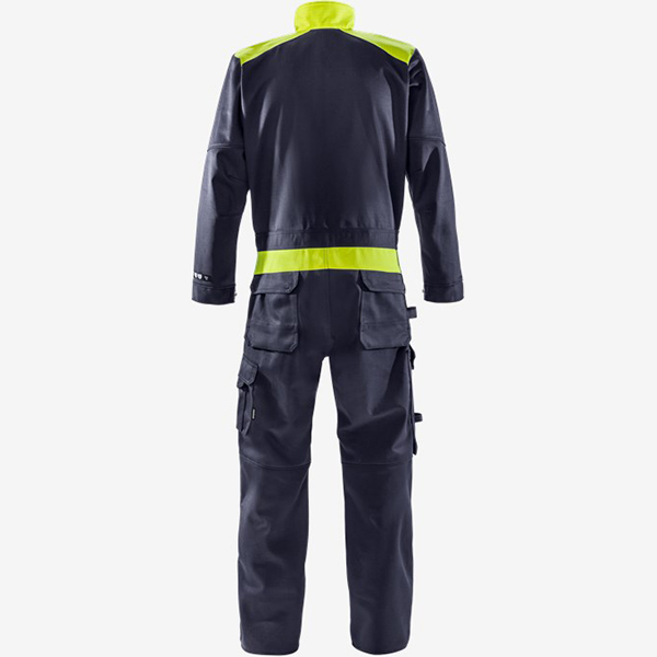 天阶防护工业作业服亮黄色反光条多工装口袋设计符合ENISO20471标准细节特写