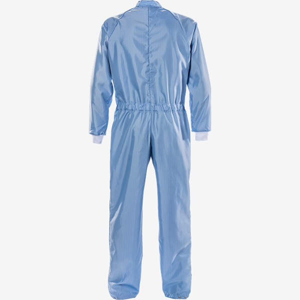 天阶防护实验室工装浅蓝色宽松反光洁净服立领弹性袖口连体防护服细节
