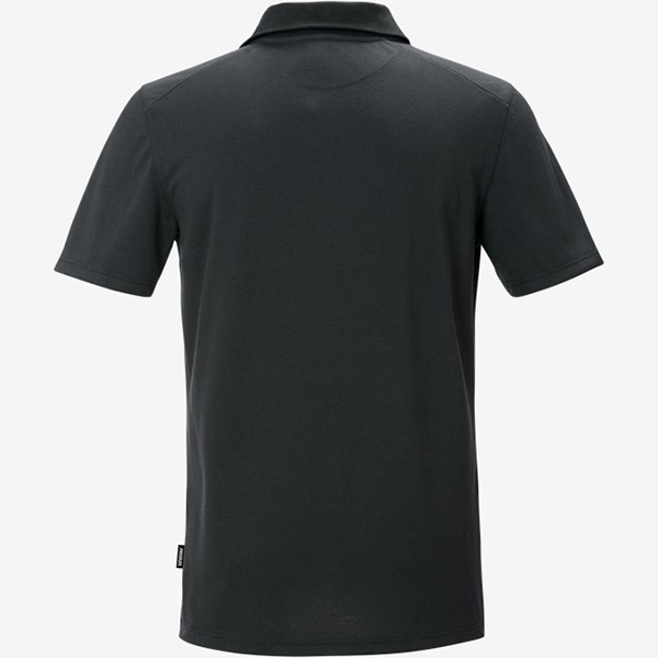 天阶防护POLO衫左袖反光品牌标与双扣领口细节特写