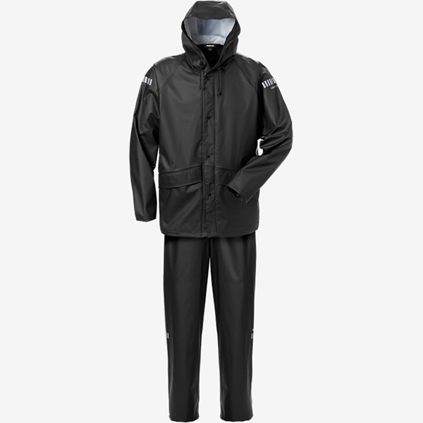 反光连帽雨衣套装定制 户外施工巡检服工装裤 涤PVC防水三件套